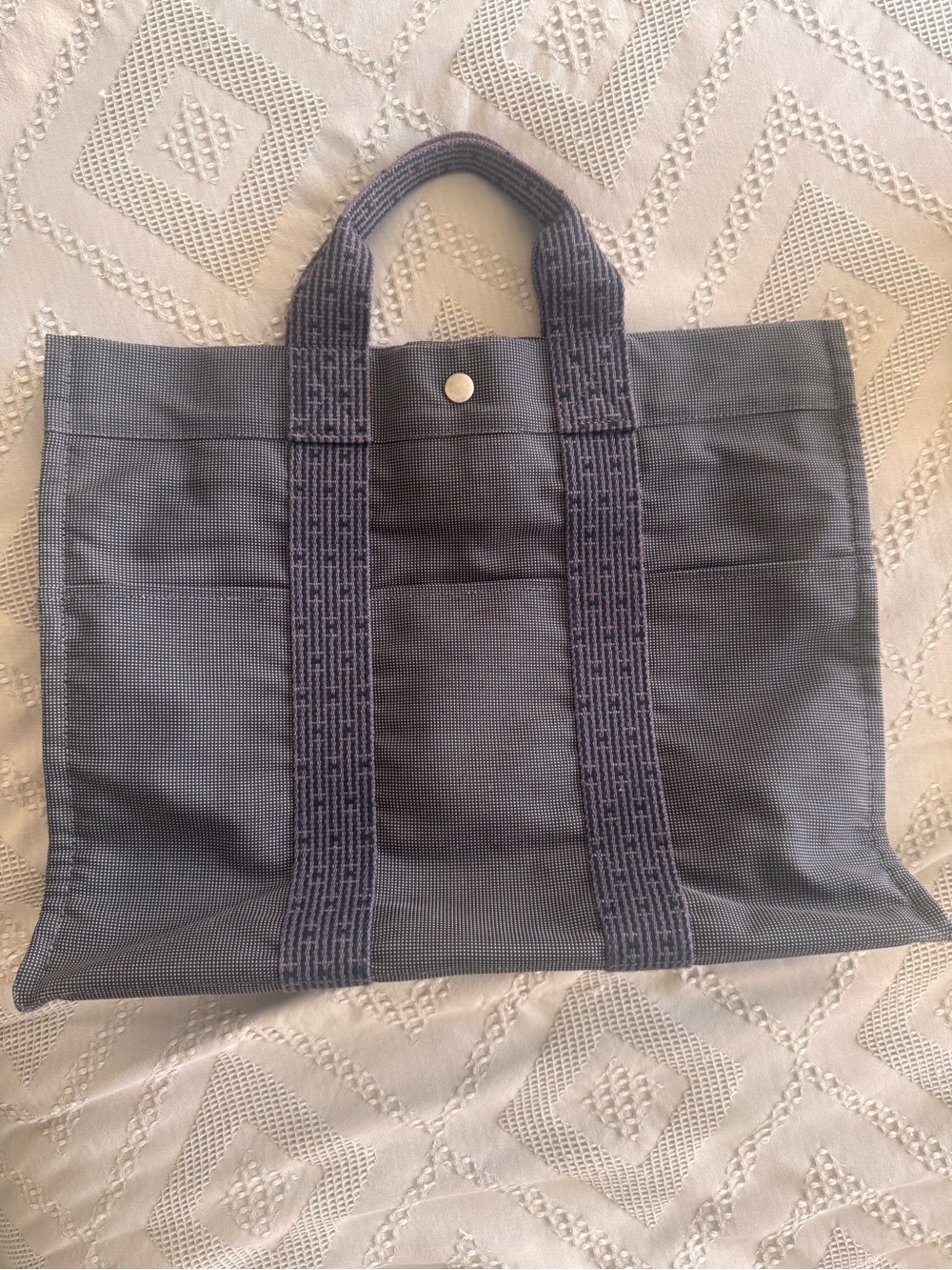 Vintage Hermes Grey Canvas Laptop Tote with Dark Grey Straps